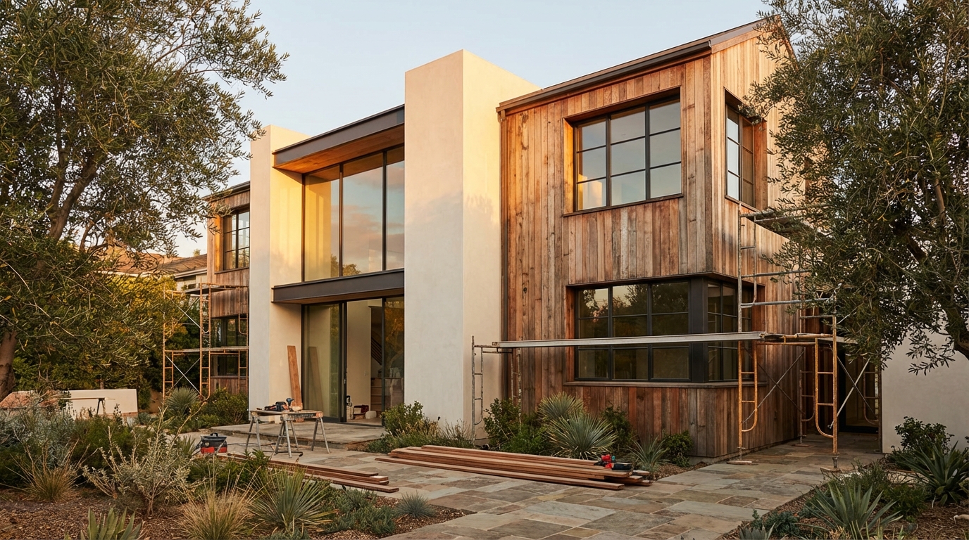 Schemat procesu odnowienia elewacji domu - od inspekcji po wykończenie