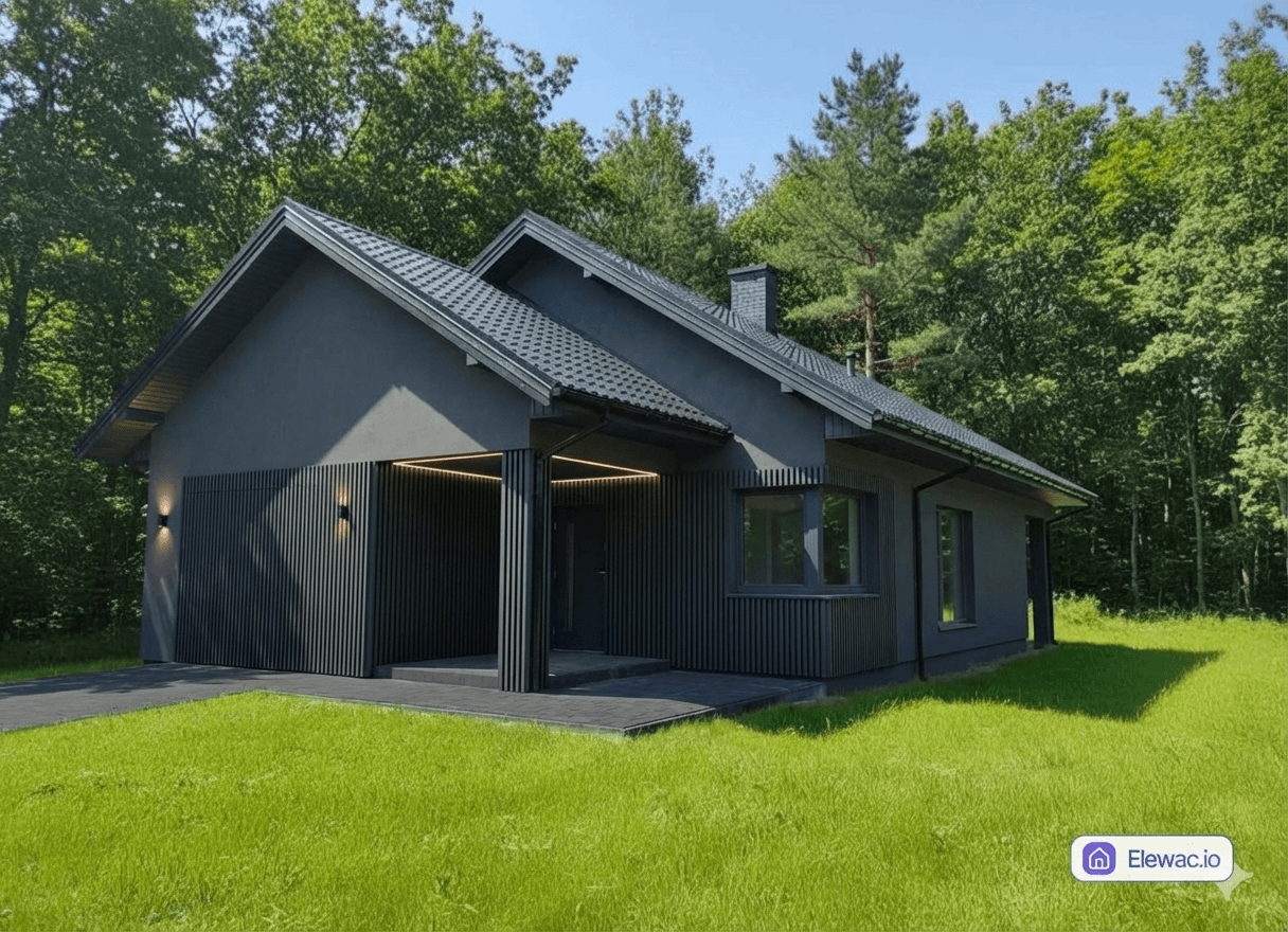 Odważna metamorfoza w stylu nowoczesnej stodoły. Jednolita ciemnografitowa elewacja nadaje budynkowi minimalistyczny, skandynawski charakter. - po remoncie