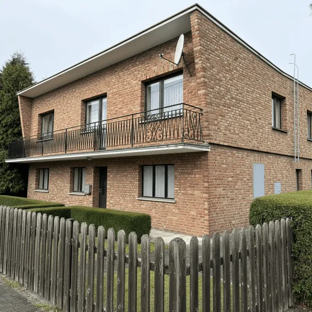 Dwukolorowa kompozycja łącząca białą górną kondygnację z ciepłą cegłą klinkierową na parterze. Grafitowe balustrady dodają nowoczesnego charakteru. - stan obecny