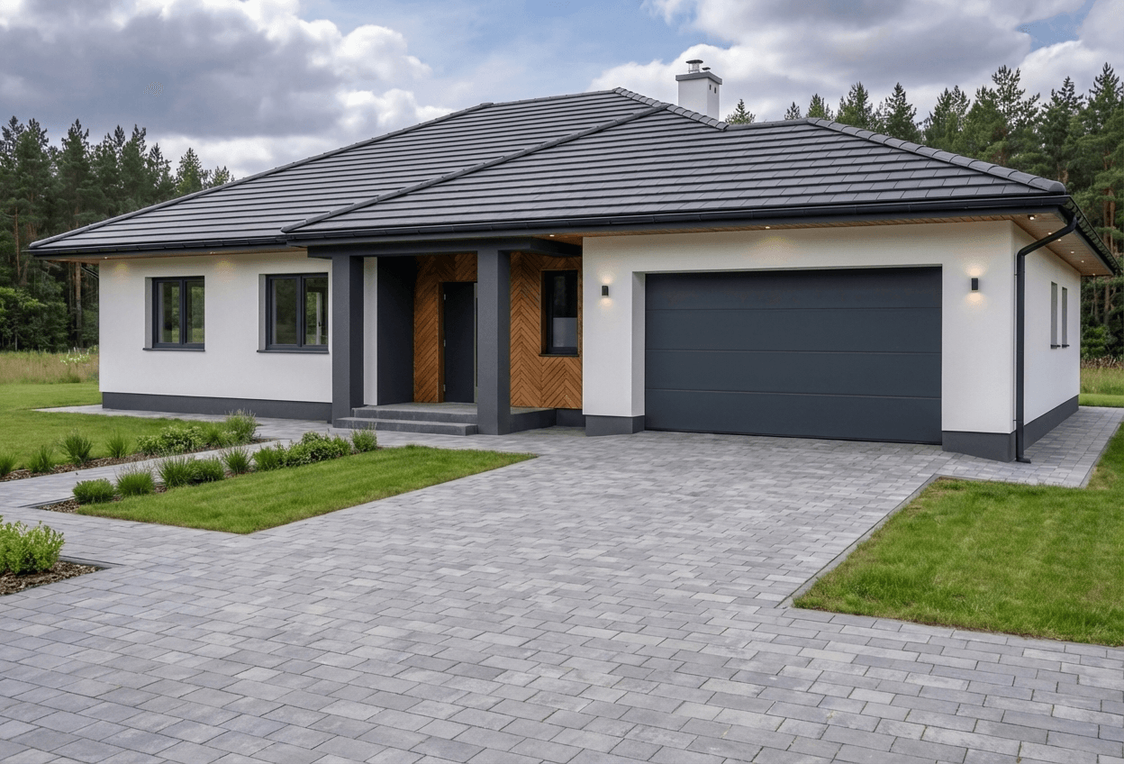 Styl elewacji: Biały z Grafitem i Jodełką Termo