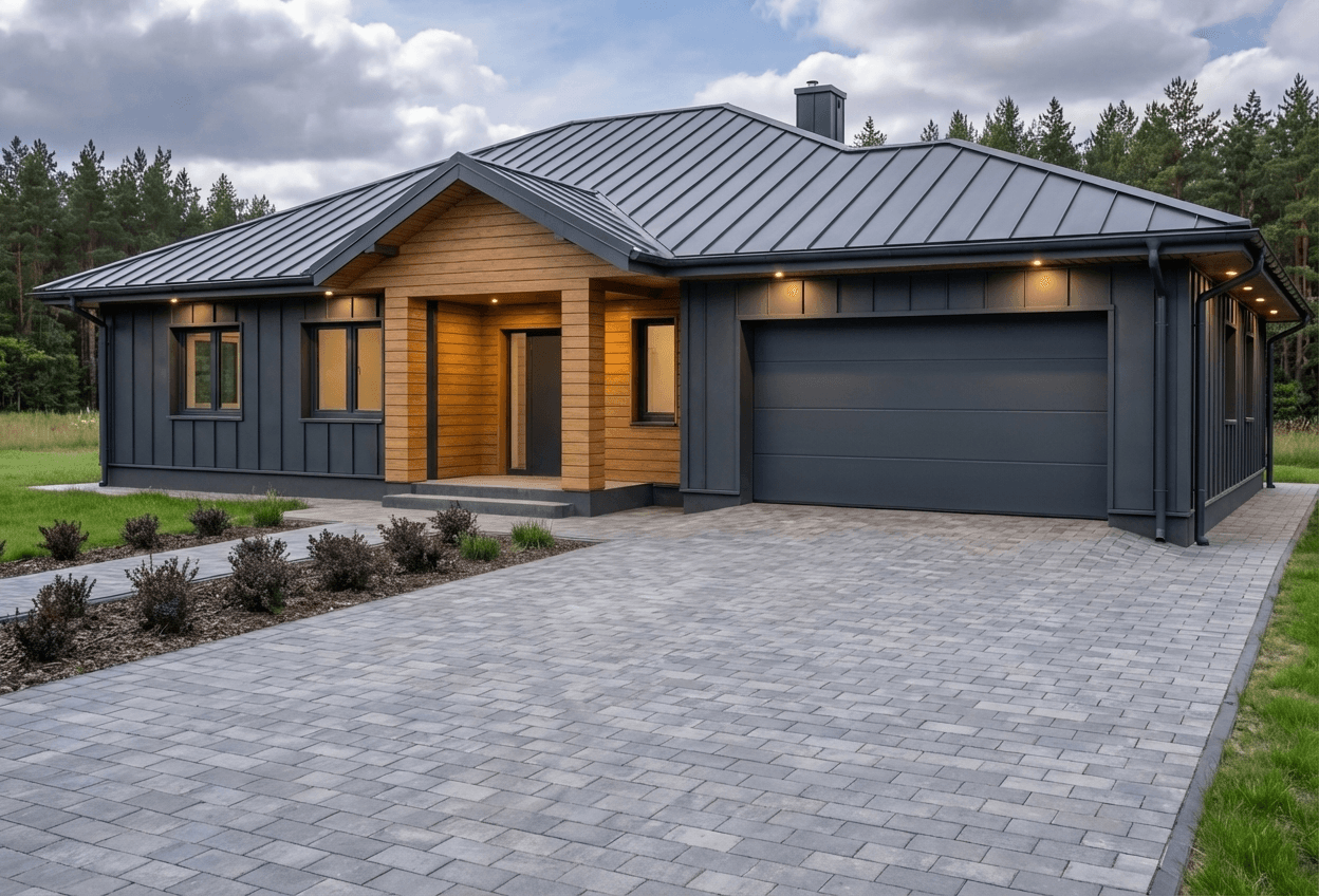 Styl elewacji: Blacha na Rąbek i Ciepła Deska