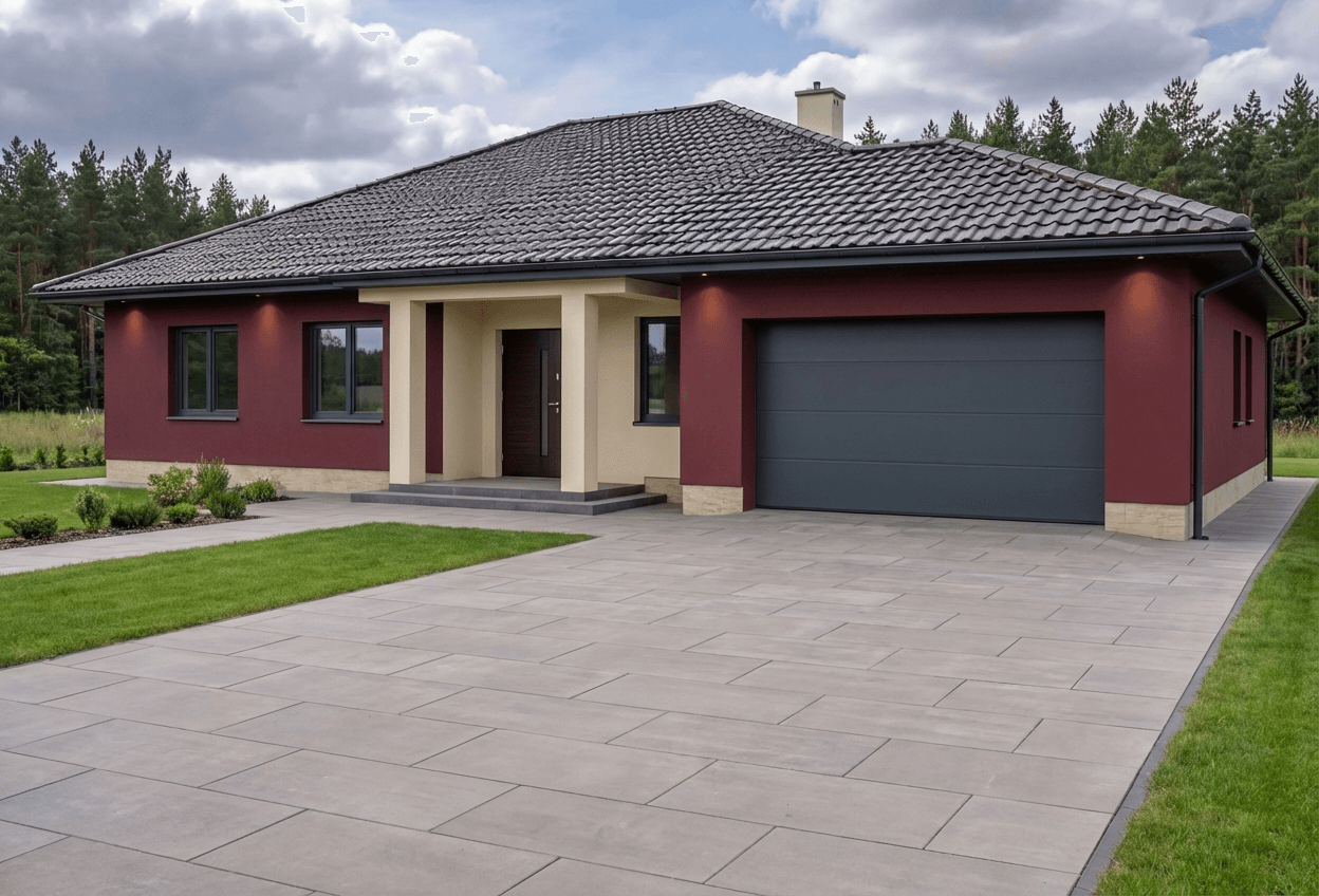 Styl elewacji: Burgundowa Elegancja Modern