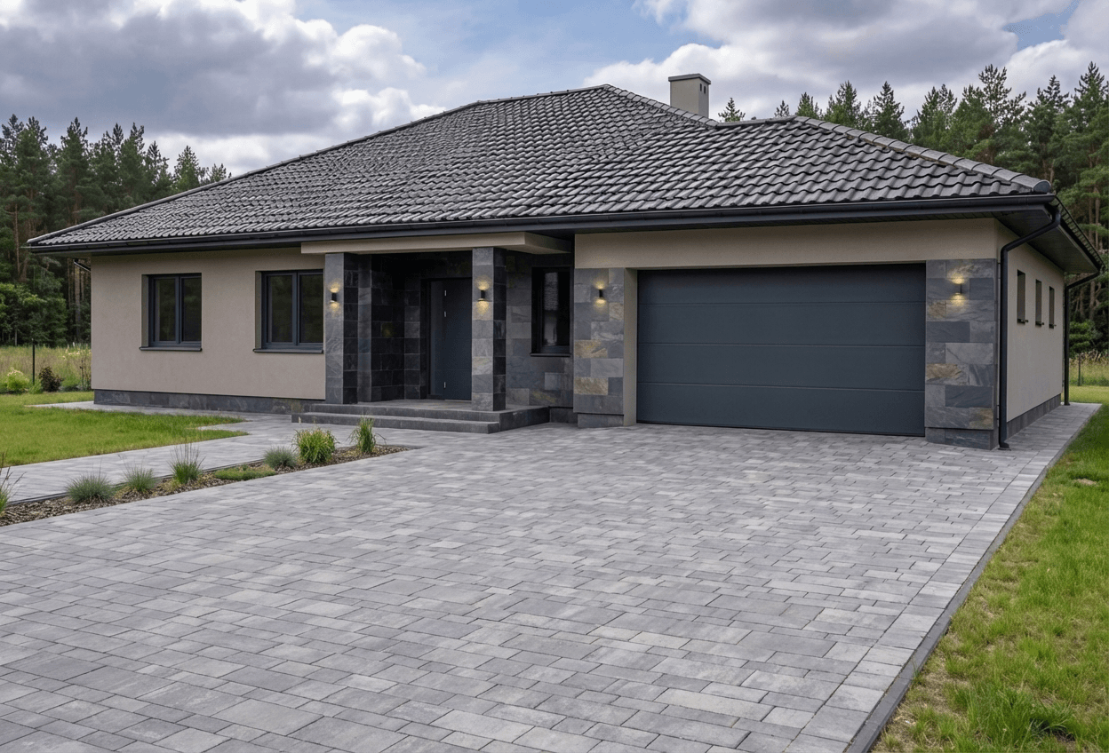 Styl elewacji: Ciemny Łupek z Tynkiem Greige