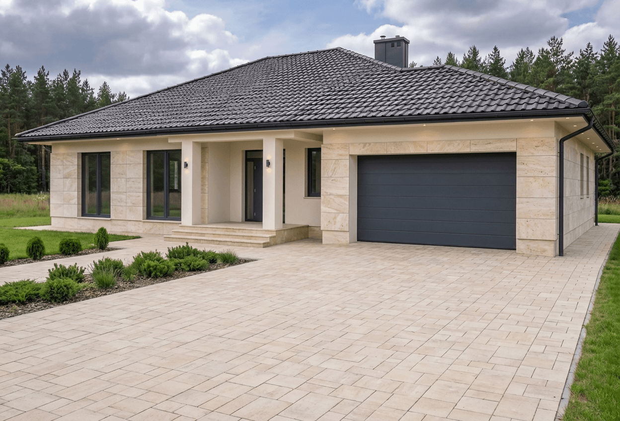 Styl elewacji: Trawertyn Modern